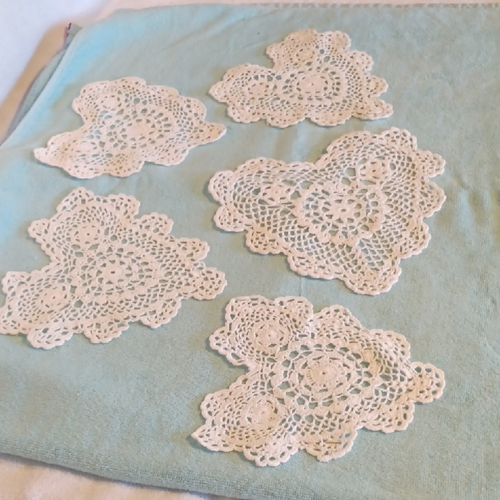 Set of 6 White Crochet Lace Doilies Handmade